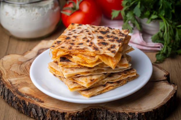 Traditional delicious Turkish food; Potato Pie (Turkish name; patatesli gozleme - gozleme)