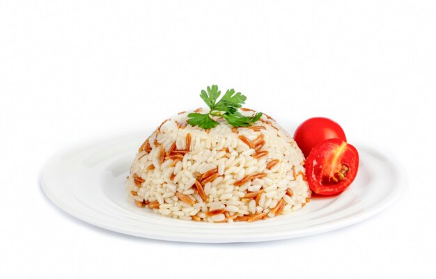 Photo traditional delicious turkish food; turkish style rice pilaf (turkish name; arpa sehriyeli pirinc pilavi)