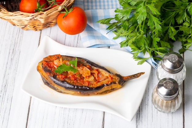 Traditional delicious Turkish foods; Eggplant food, Turkish name; imam bayildi