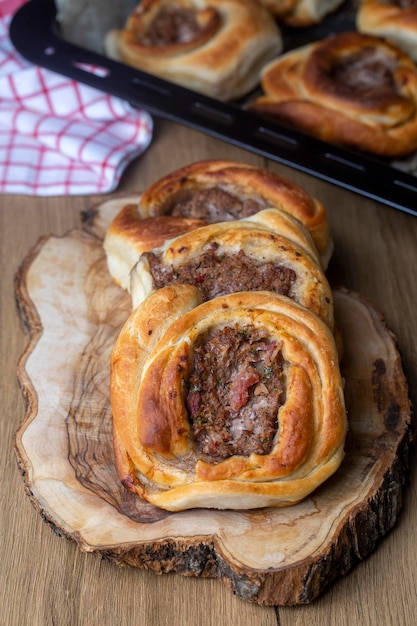 Traditional delicious Turkish foods; Kaytaz pastry with minced meat of Turkey Hatay - Antakya region (Turkish name; Kaytaz boregi)