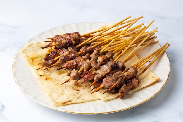 Traditional delicious Turkish foods; skewers cop sis