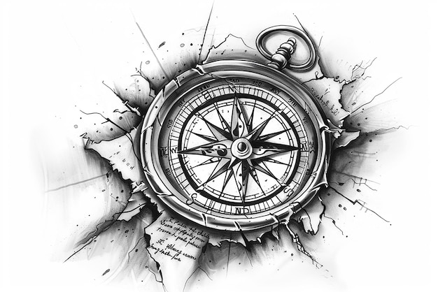 Traditional detailed nautical compass tattoo design no background