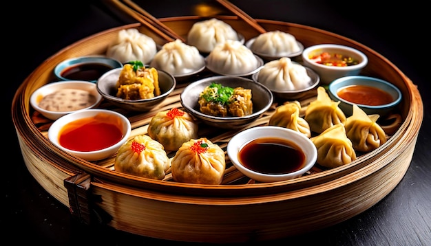 Photo traditional dim sum platter a delicious assortment of dumplings and buns