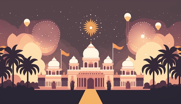 Traditional Diwali banner Illustration of people celebrating Diwali a light festival in India