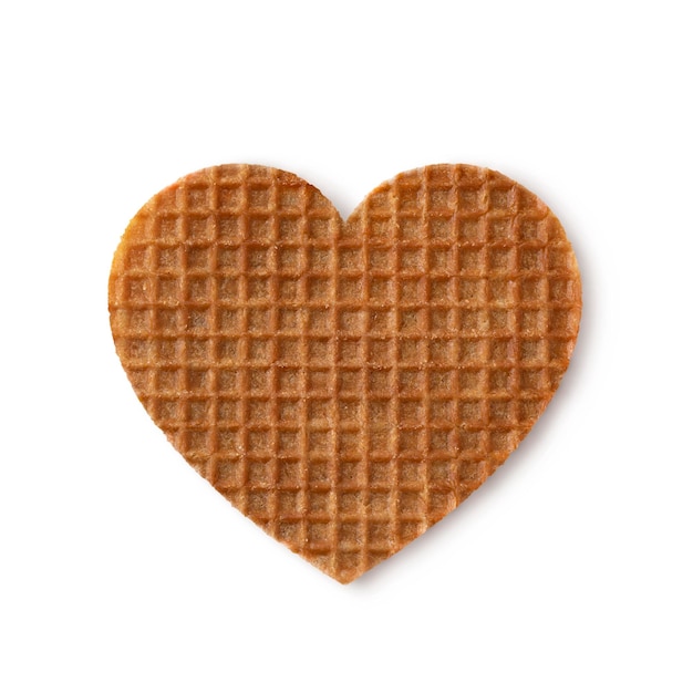 Traditional Dutch syrup waffle in the shape of a valentine heart close up