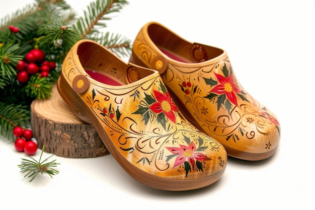 Photo traditional dutch wooden clogs for christmas