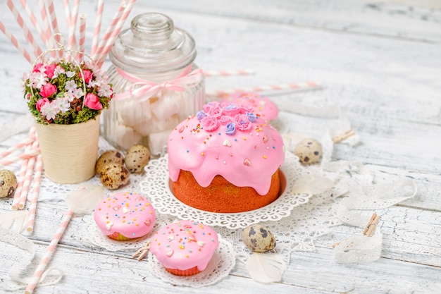 Traditional Easter cake and cupcakes