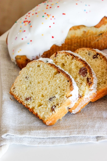 Traditional Easter pastry-cake and colored eggs