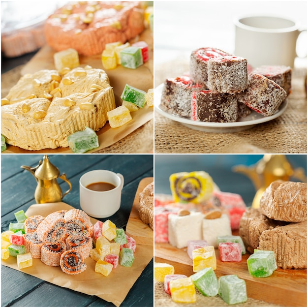 Traditional eastern desserts on wood