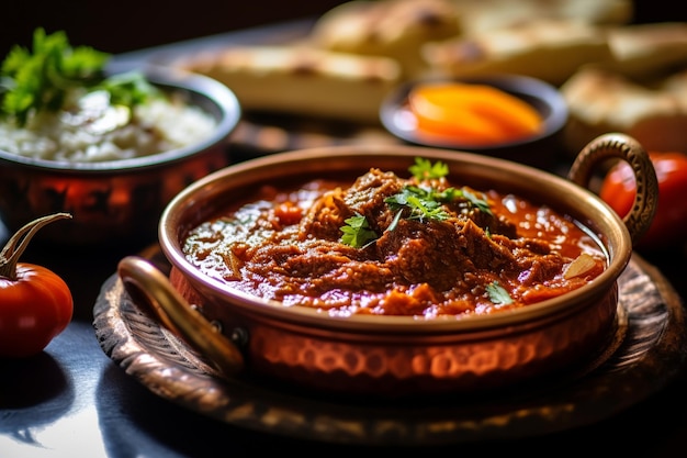 Traditional Egyptian Fattah dish showcasing layers of rice meat crusty bread in tangy sauce