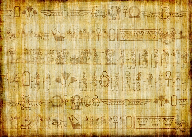 Traditional egyptian handmade papyrus with ancient hieroglyphics