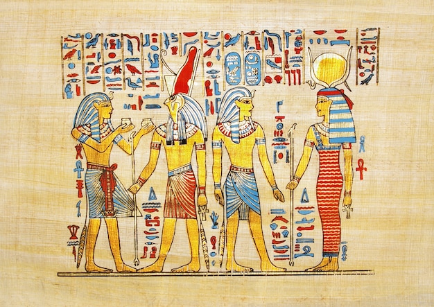 Traditional egyptian handmade papyrus with scene