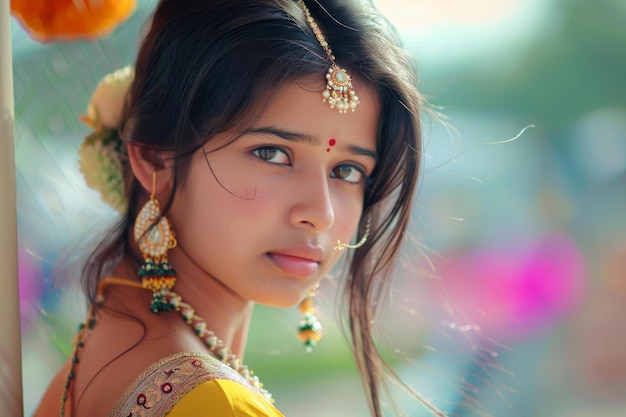 Traditional elegance portrait of a young girl in ethnic attire