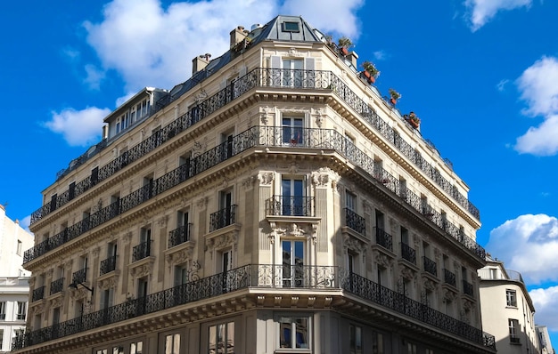 The traditional facade of Parisian building France