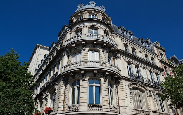 The traditional facade of Parisian building France