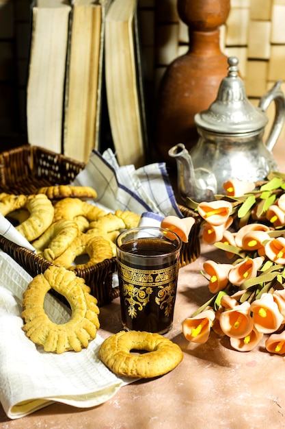 Traditional festive Algerian Kaak dry cookies ring named kaak of tlemcen in arabic tlemcen is a