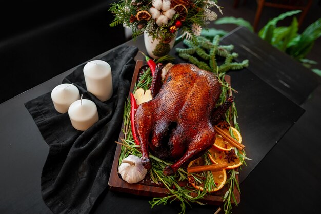 Photo traditional festive food for christmas or thanksgiving turkey isolated