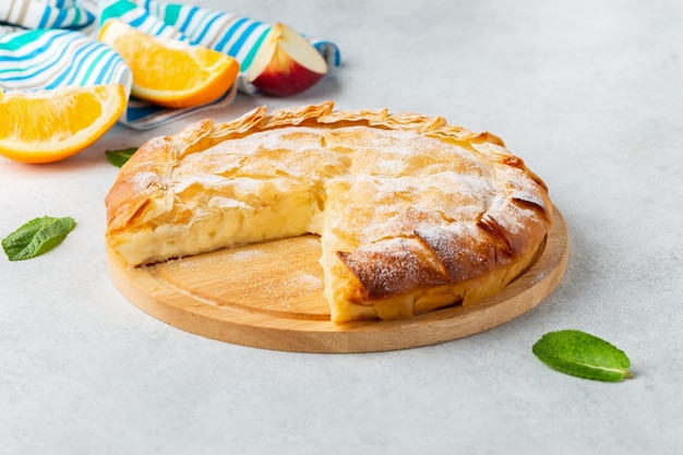 Traditional feta cheese phyllo pastry pie