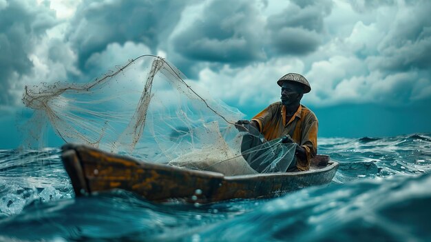 Photo traditional fishermen at sea capturing moments of maritime life high quality ai generated image