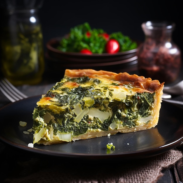 Traditional French Cake Quiche with Chard Dark Background