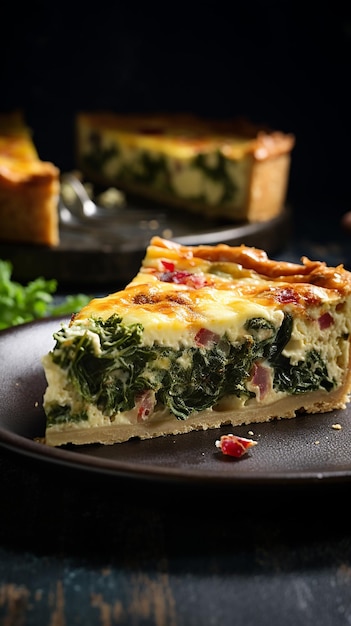 Traditional French Cake Quiche with Chard Dark Background