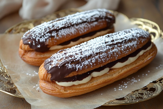 Traditional french eclairs with chocolate