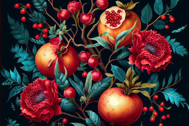 Traditional Fruit and flowers pattern in a classic vintage style ideal for backgrounds