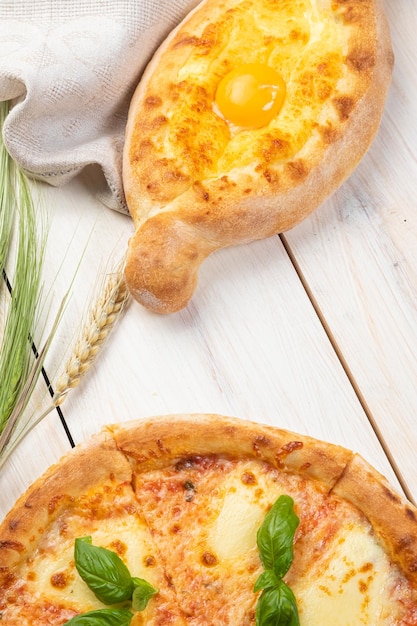 Traditional Georgian bread  khachapuri on the table Homemade baking