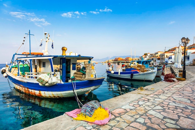 Traditional Greek islands - Chalki with with fishing boats