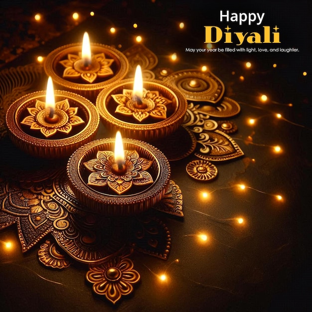 Traditional Hindu religion Indian oil lamps for Diwali festival on dark background