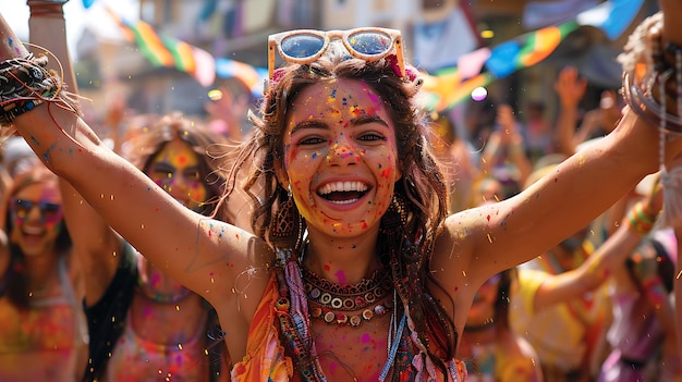 Traditional Holi festival joyous music and dancing