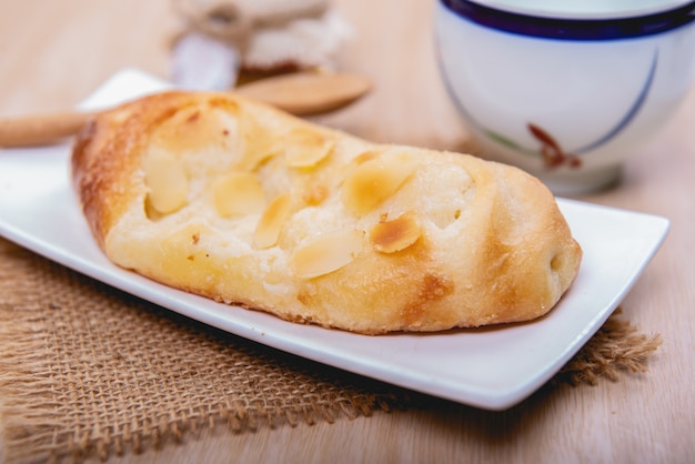 Traditional homemade bakery bread eating with coffee or tea 