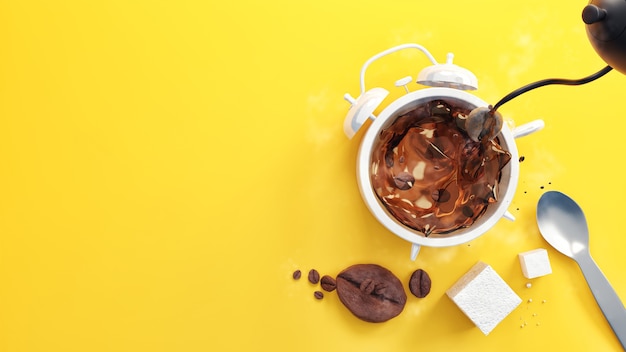 Traditional hot coffee on Yellow background