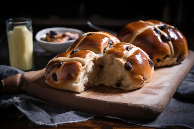 A traditional hot cross bun Easter time sweet treat Generative ai