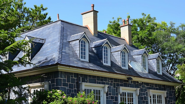 Photo traditional house with slate roof and dormers