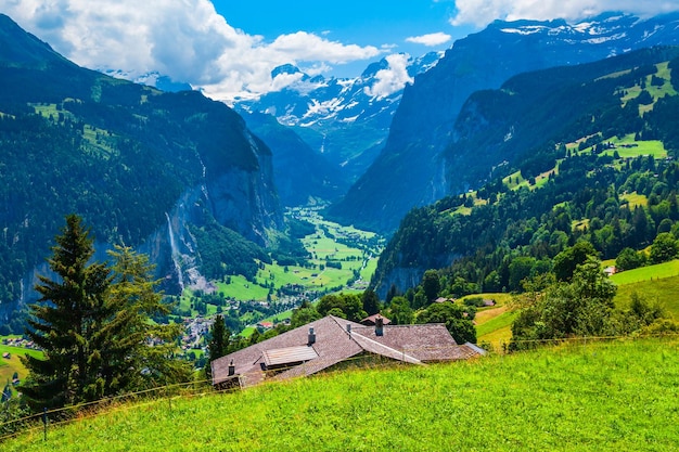 Traditional houses Lauterbrunnen valley Switzerland