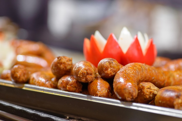 Traditional Hungarian pig slaughter dishes, fried sausages