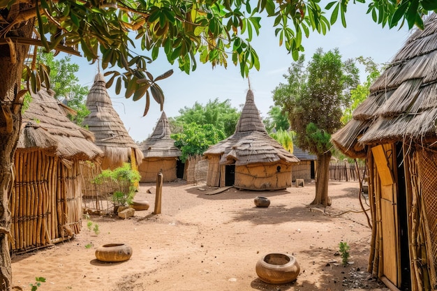 Traditional huts of Bedik tribe in Senegal