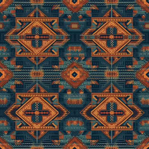 Traditional Inca Geometric Pattern with Vibrant Colors