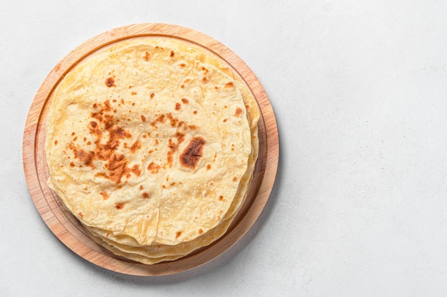 Traditional Indian chapati cakes Top view copy space