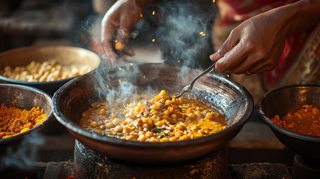 Photo traditional indian cooking class with chef in action