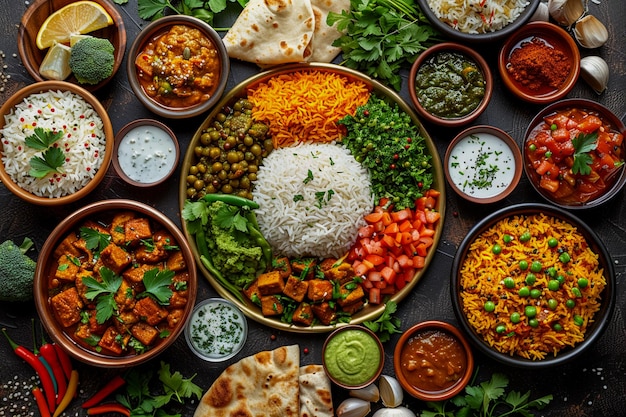 Photo traditional indian food different types of indian cultural food and separate items one the bowl