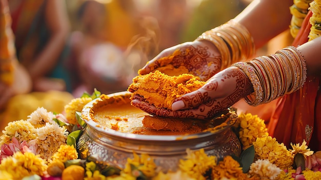 Traditional Indian PreWedding Turmeric Paste Ceremony