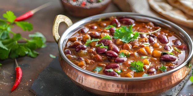 Photo traditional indian rajma curry served in a copper bowl in a cozy home setting concept indian cuisine rajma curry copper bowl cozy home setting comfort food