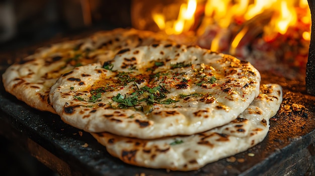 Photo traditional indian tandoor oven with fresh naan bread