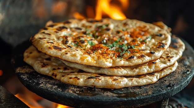 Photo traditional indian tandoor oven with fresh naan bread