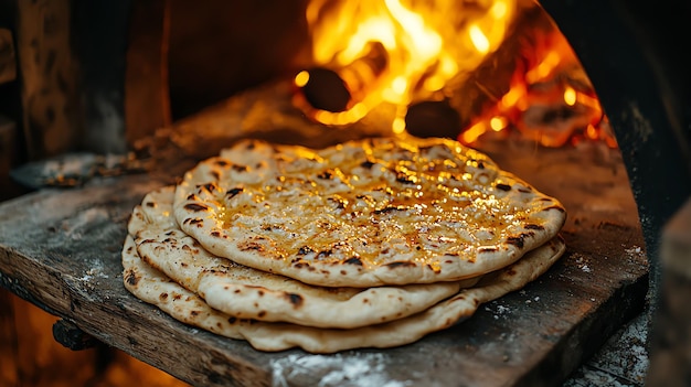 Photo traditional indian tandoor oven with fresh naan bread