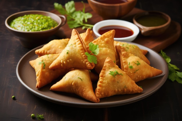 Traditional Indian Vegetarian Samosas Street Food Delicacy