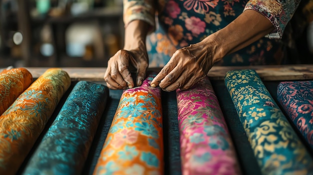 Traditional Indonesian Batik Cloth Being Dyed by Hand with Vibrant Colors