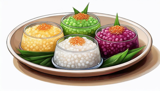 Photo traditional indonesian desserts made from sago such as cendol and es doger